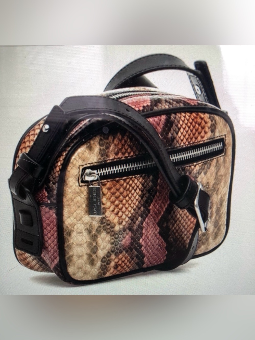J/Slides Leather “Kandy” Crossbody Python Print Bag